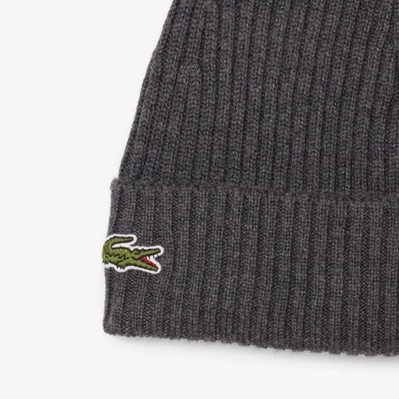 Lacoste Ribbed Wool Beanie Grey-1