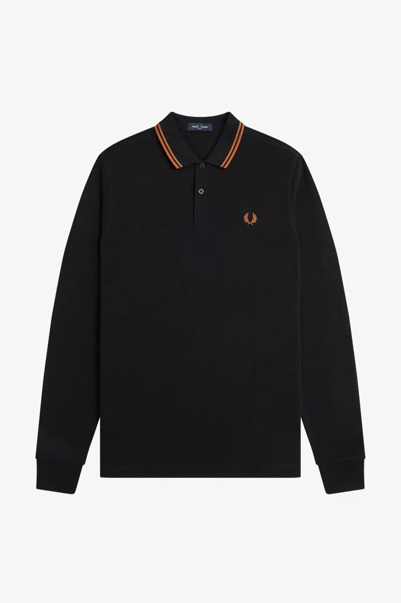 Fred Perry Long Sleeve Polo Shirt Black/Marmalade MEDIUM and LARGE ONLY-7