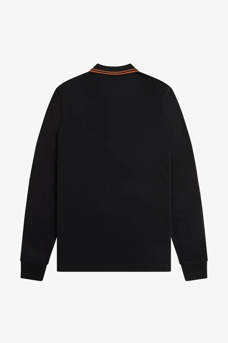 Fred Perry Long Sleeve Polo Shirt Black/Marmalade MEDIUM and LARGE ONLY-2