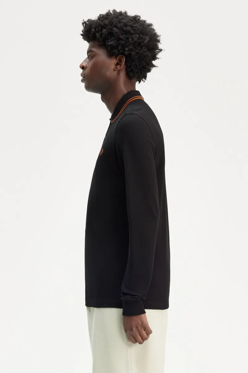 Fred Perry Long Sleeve Polo Shirt Black/Marmalade MEDIUM and LARGE ONLY-3