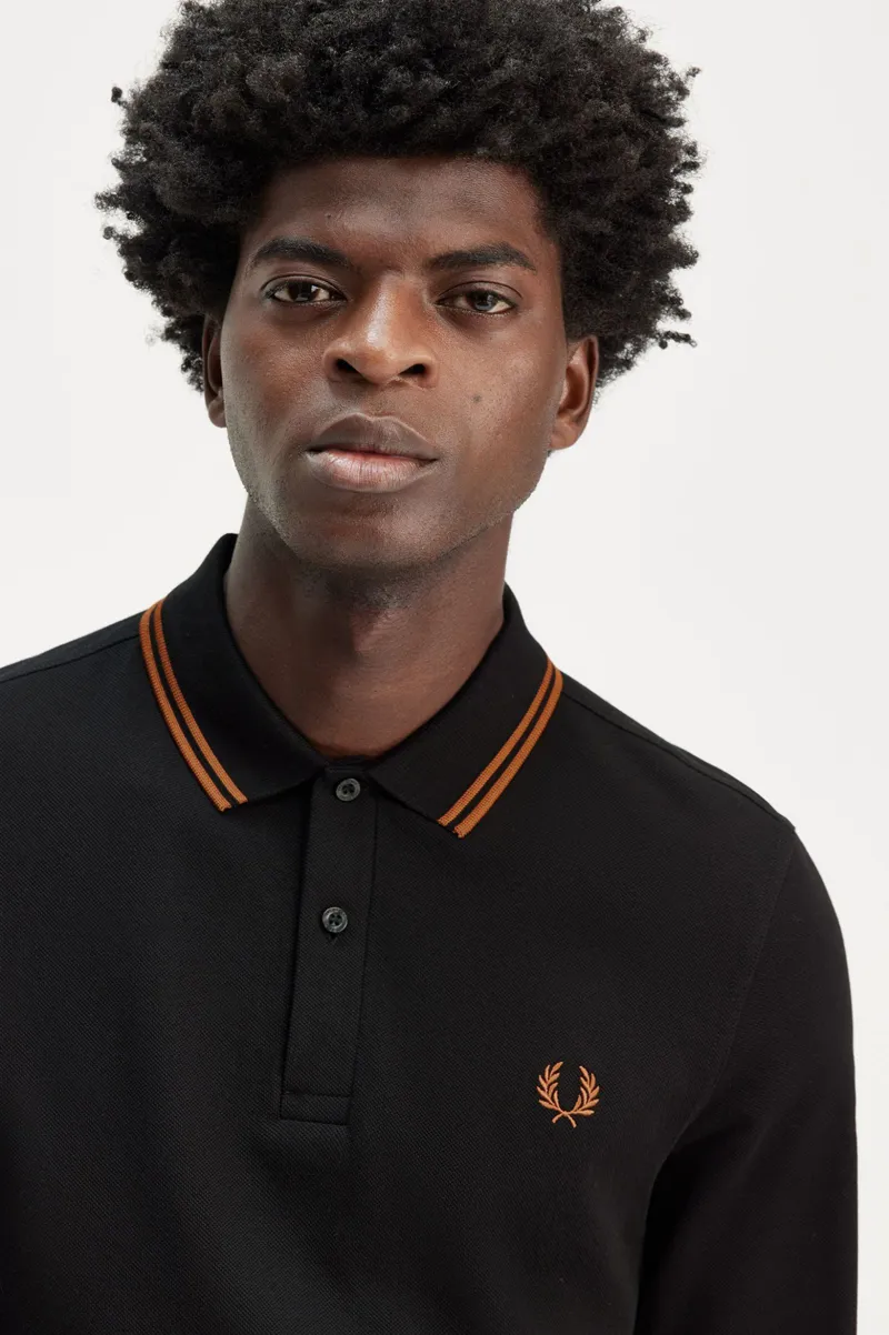Fred Perry Long Sleeve Polo Shirt Black/Marmalade MEDIUM and LARGE ONLY-6