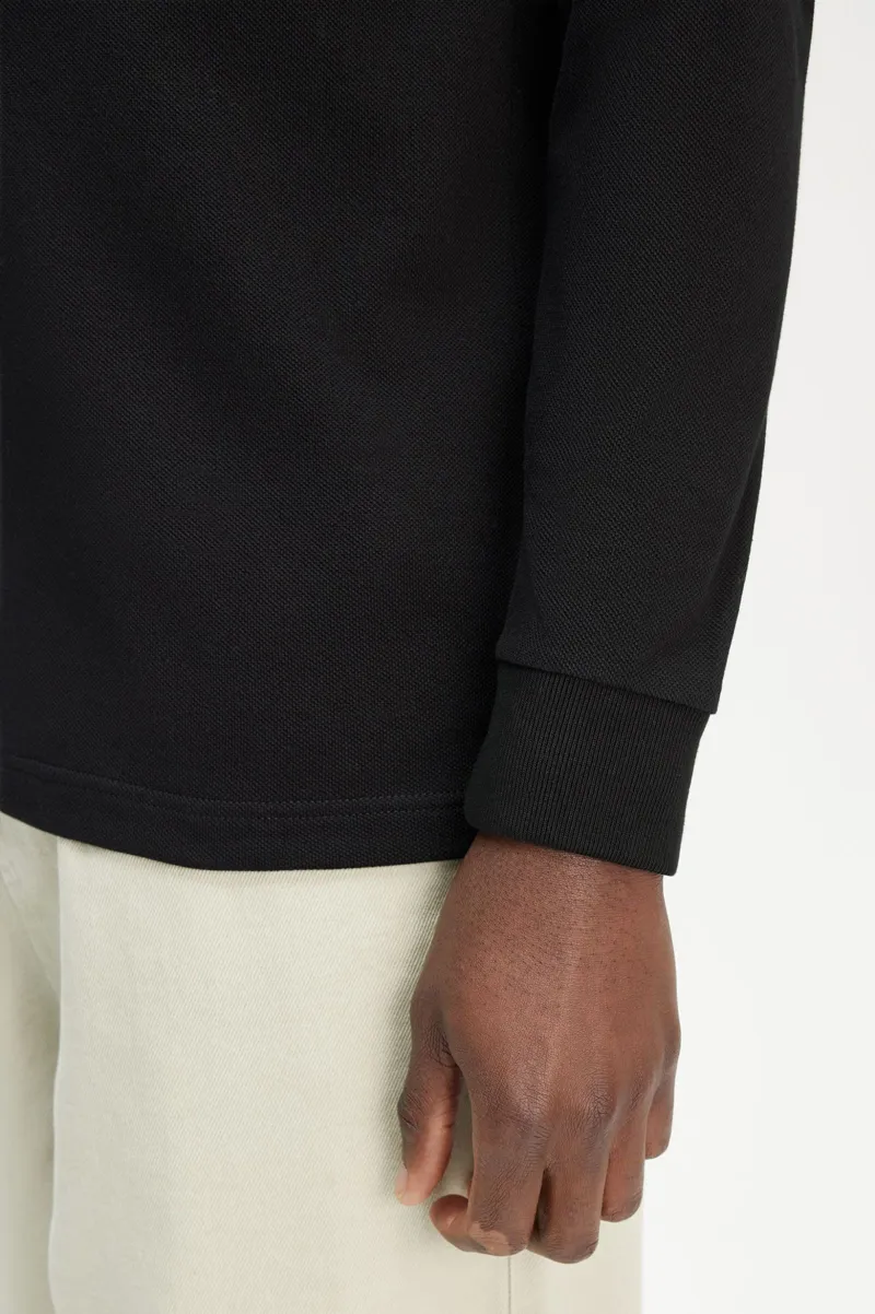 Fred Perry Long Sleeve Polo Shirt Black/Marmalade MEDIUM and LARGE ONLY-4