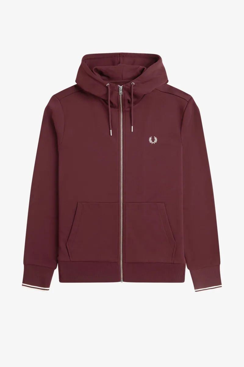 Fred Perry Hooded Zip Through Sweatshirt Oxblood-2