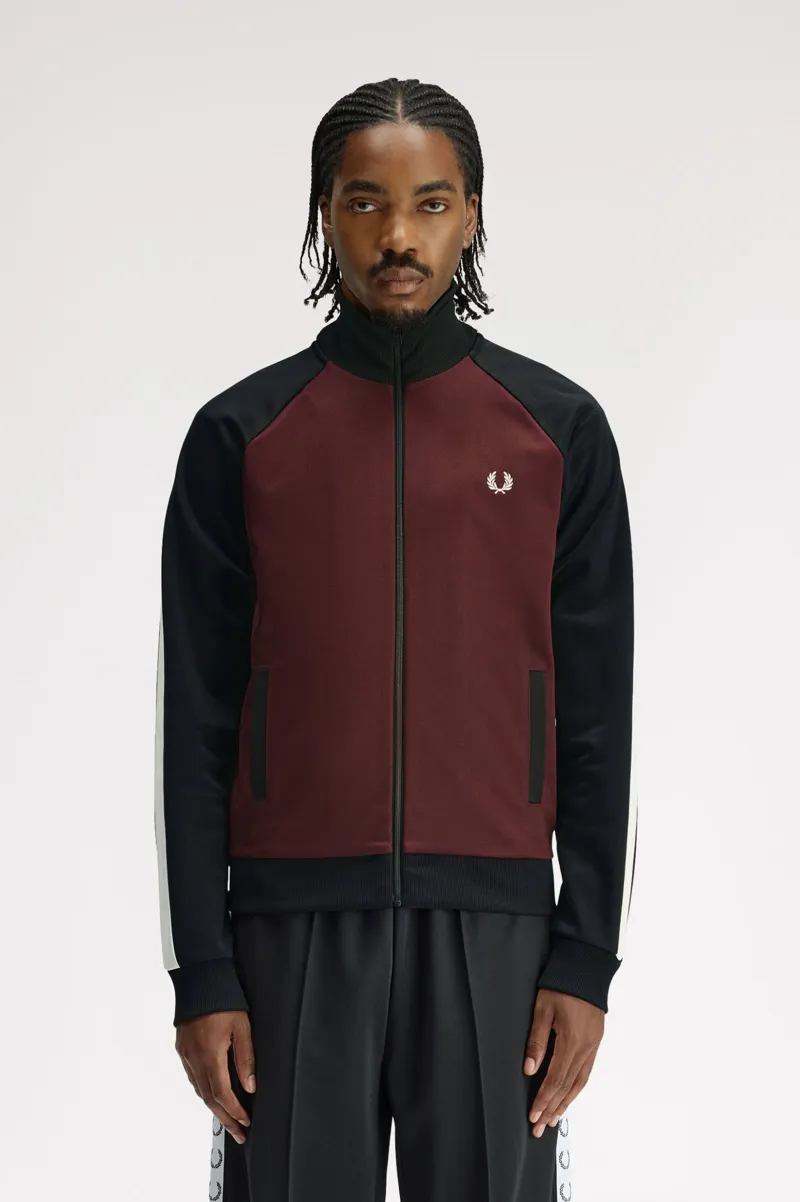 Fred Perry Contrast Sleeve Track Jacket Oxblood-1