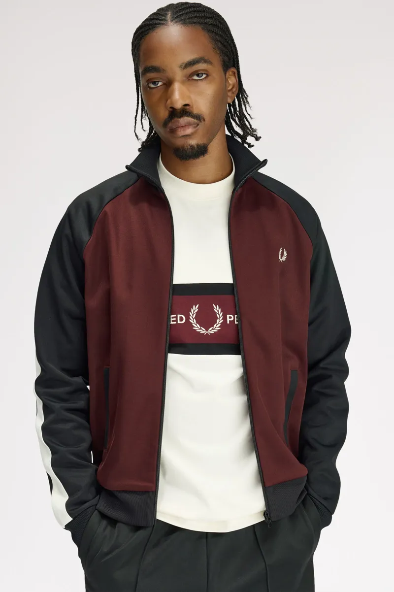 Fred Perry Contrast Sleeve Track Jacket Oxblood-4