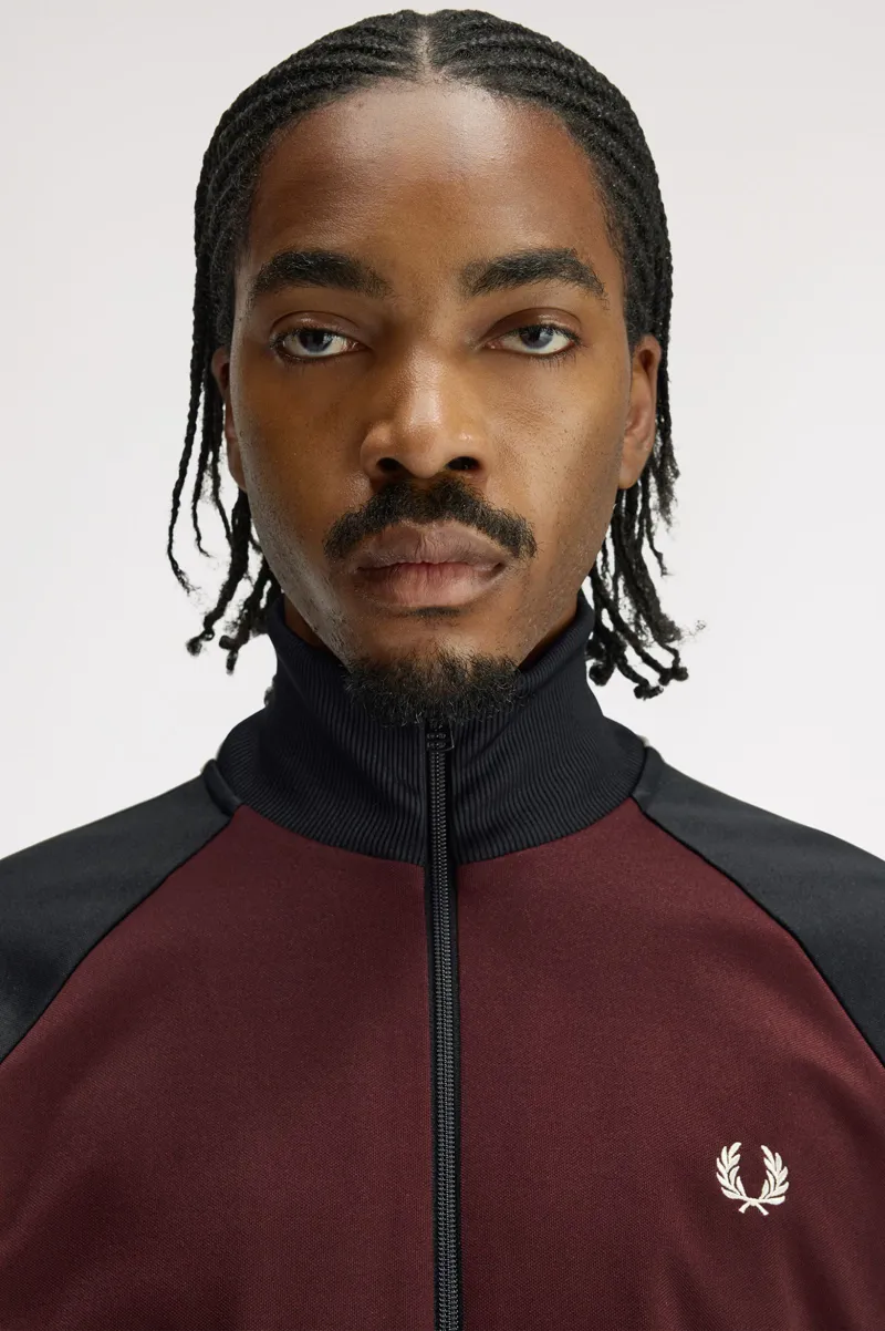 Fred Perry Contrast Sleeve Track Jacket Oxblood-6