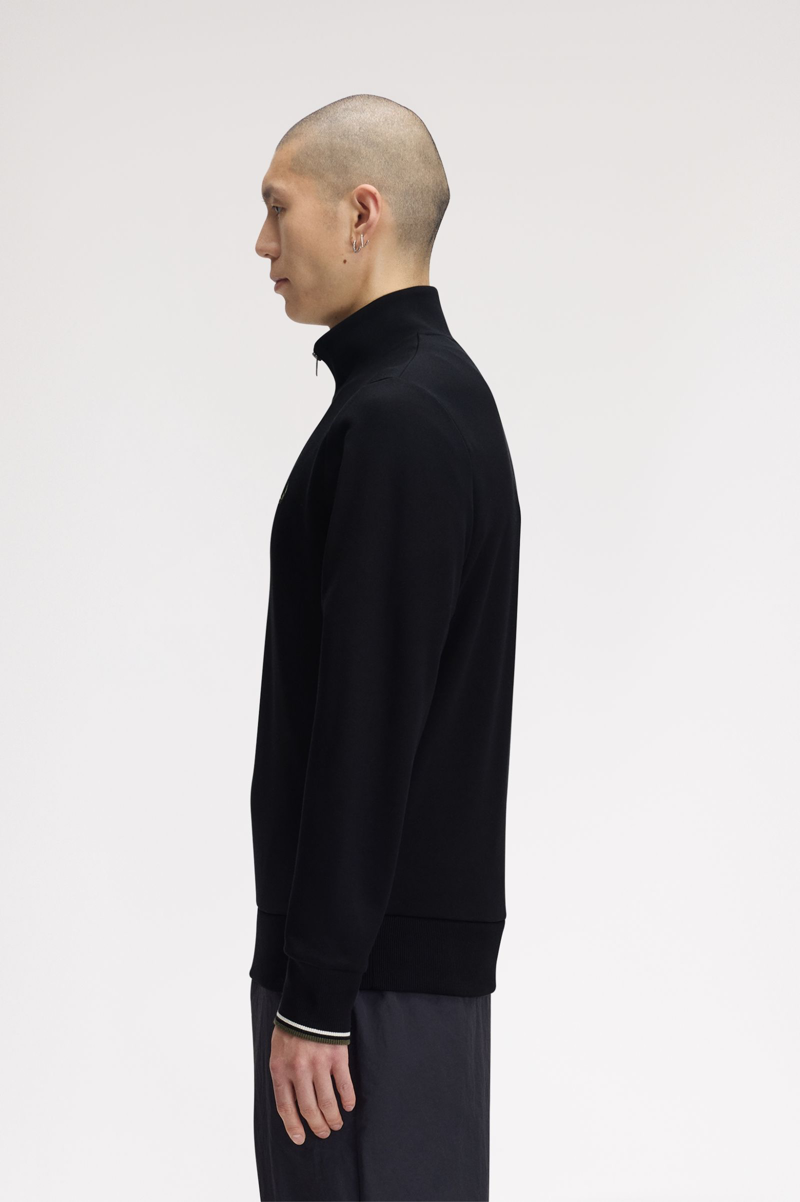 Fred Perry Half Zip Sweatshirt Black / Ecru / Green-2