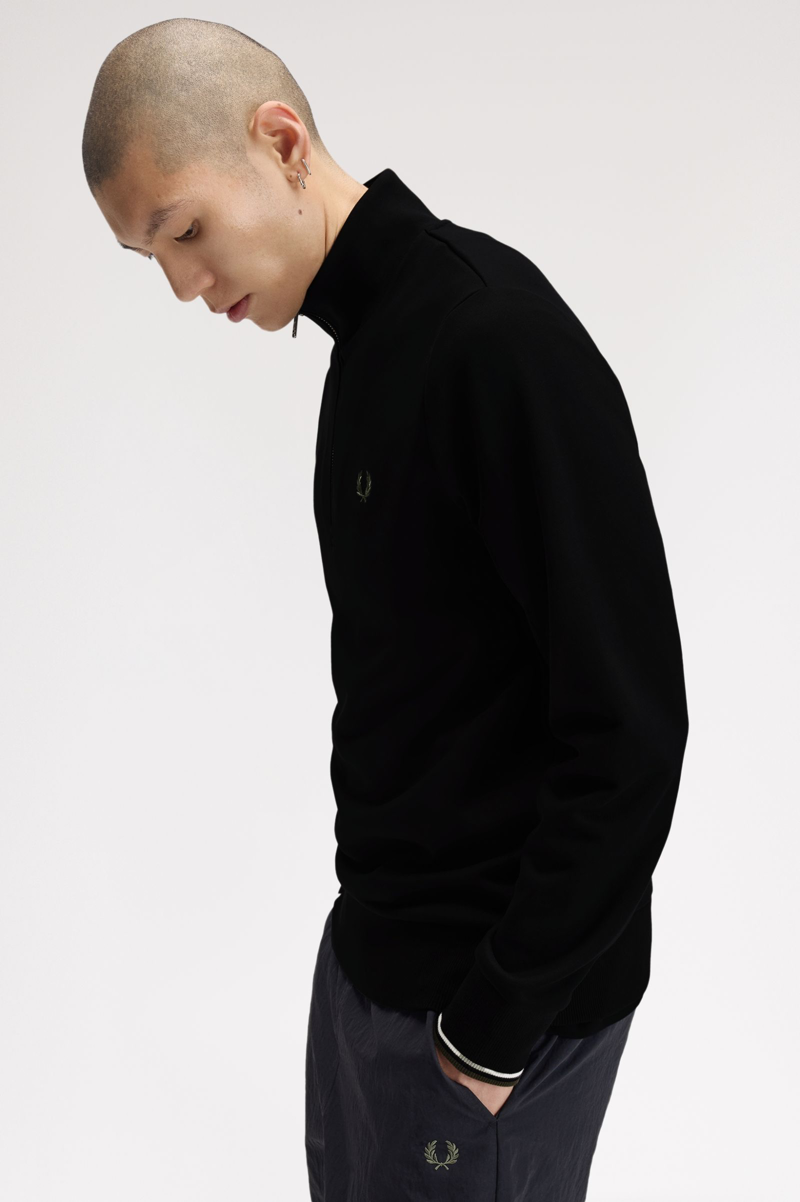 Fred Perry Half Zip Sweatshirt Black / Ecru / Green-4