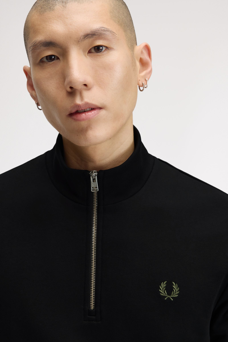 Fred Perry Half Zip Sweatshirt Black / Ecru / Green-5