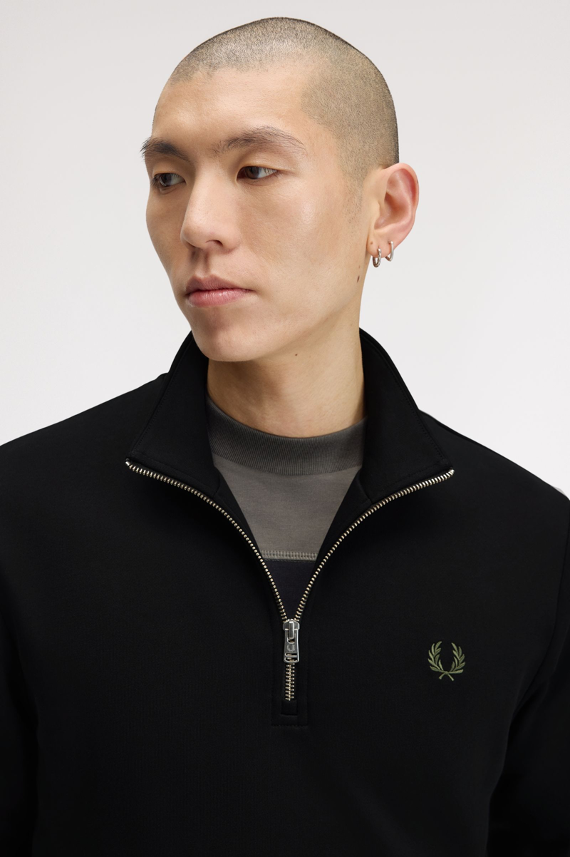 Fred Perry Half Zip Sweatshirt Black / Ecru / Green-6