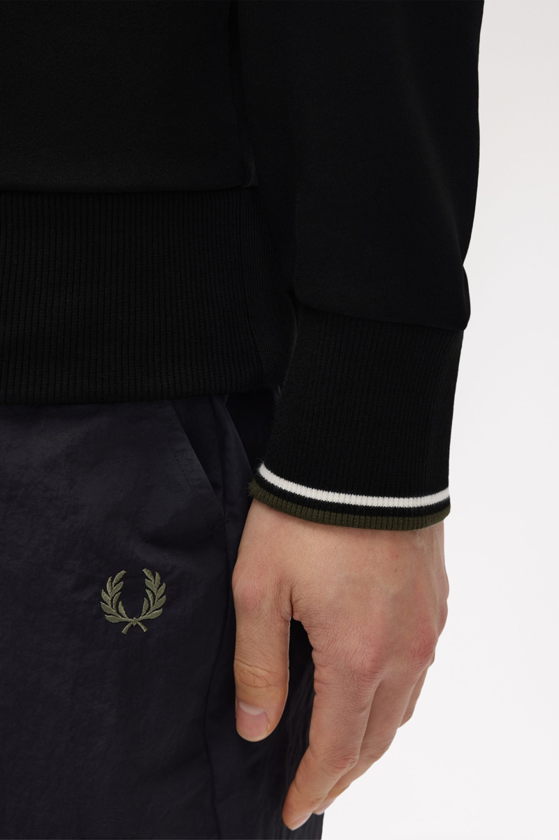Fred Perry Half Zip Sweatshirt Black / Ecru / Green-7