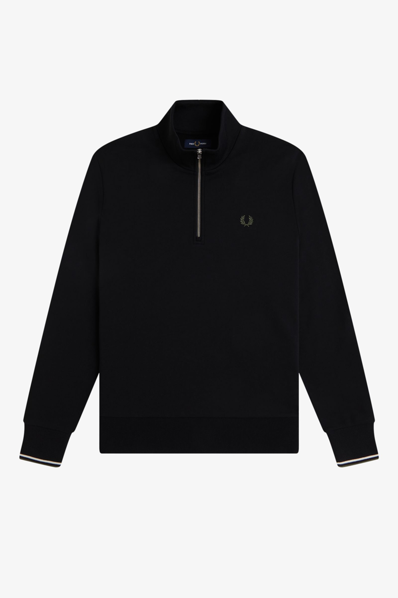 Fred Perry Half Zip Sweatshirt Black / Ecru / Green-9
