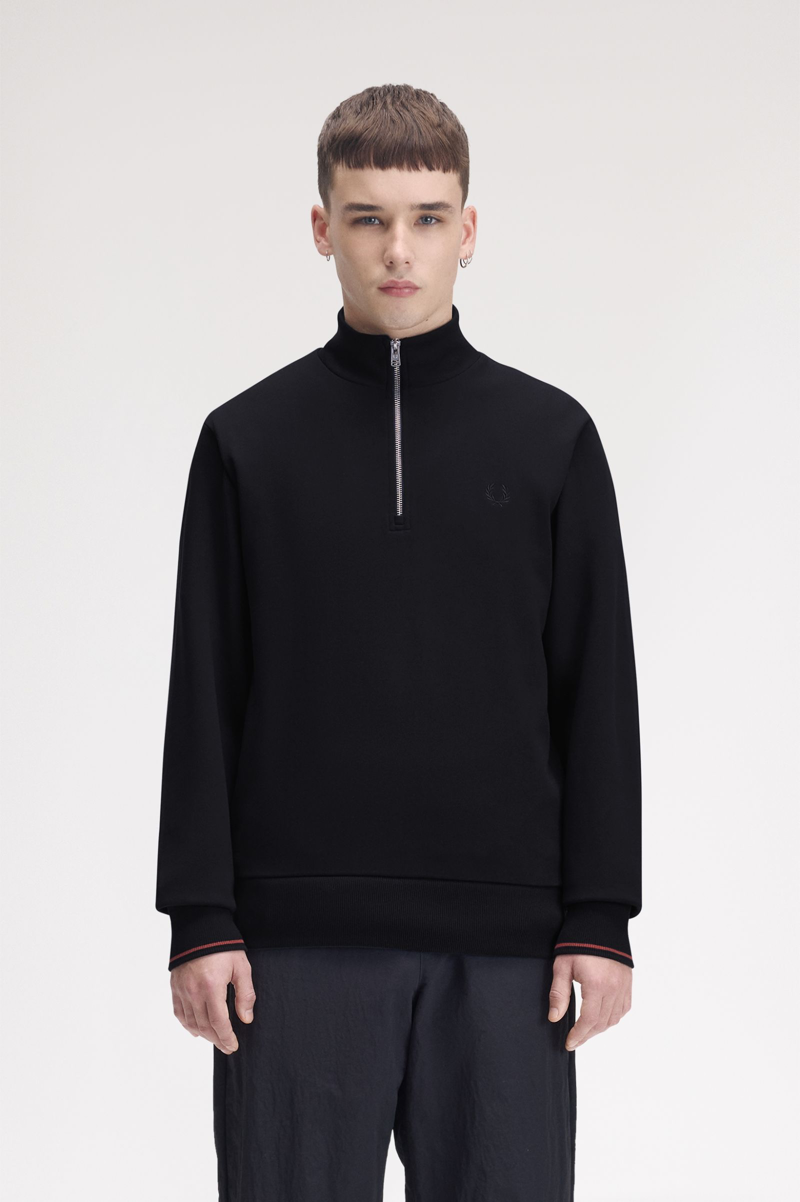 Fred Perry Half Zip Sweatshirt Navy / Brandy / Rich Brown-1