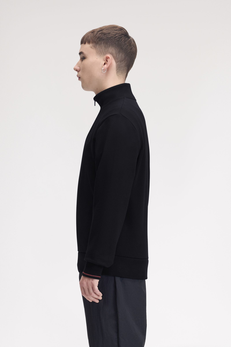 Fred Perry Half Zip Sweatshirt Navy / Brandy / Rich Brown-2