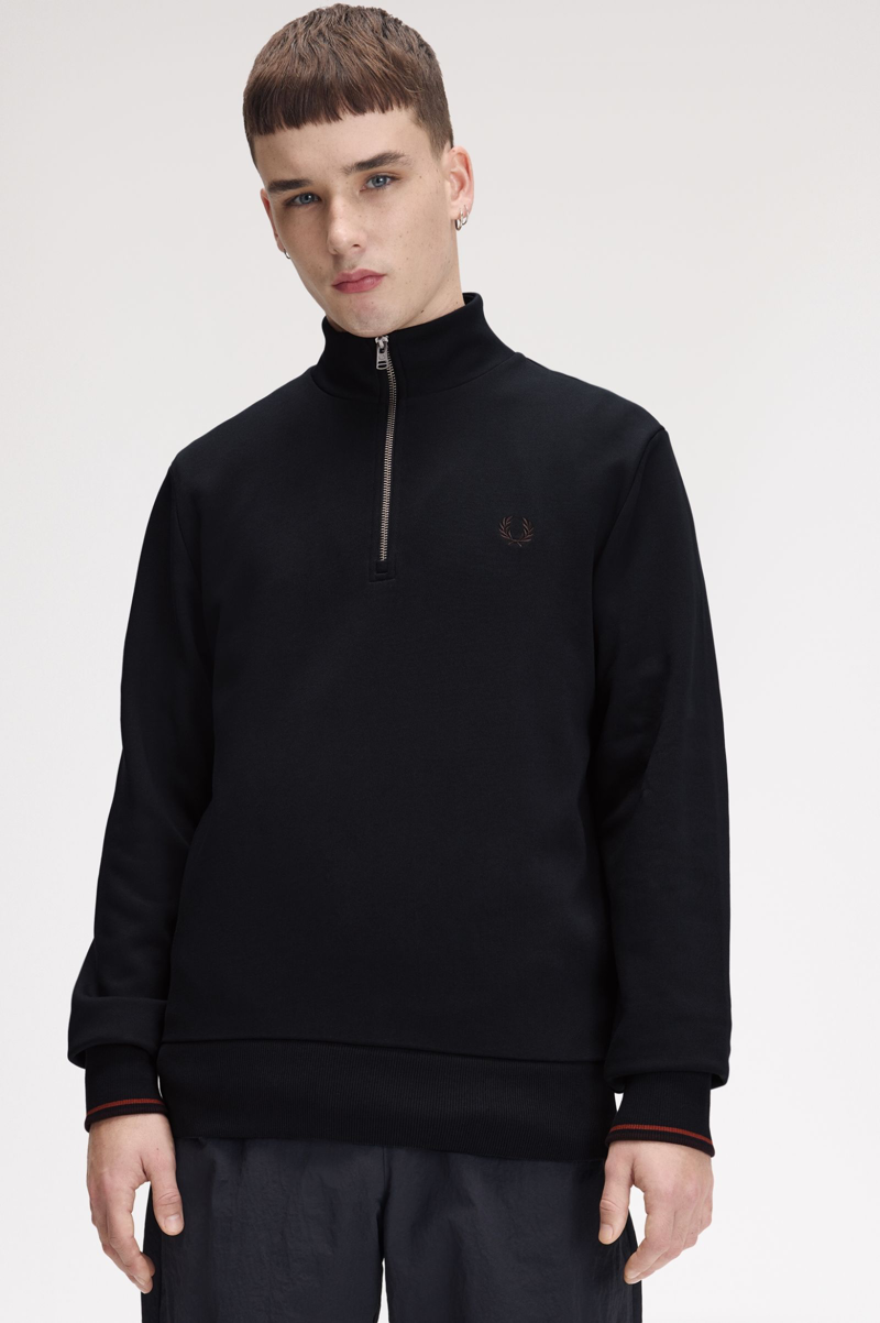 Fred Perry Half Zip Sweatshirt Navy / Brandy / Rich Brown-3