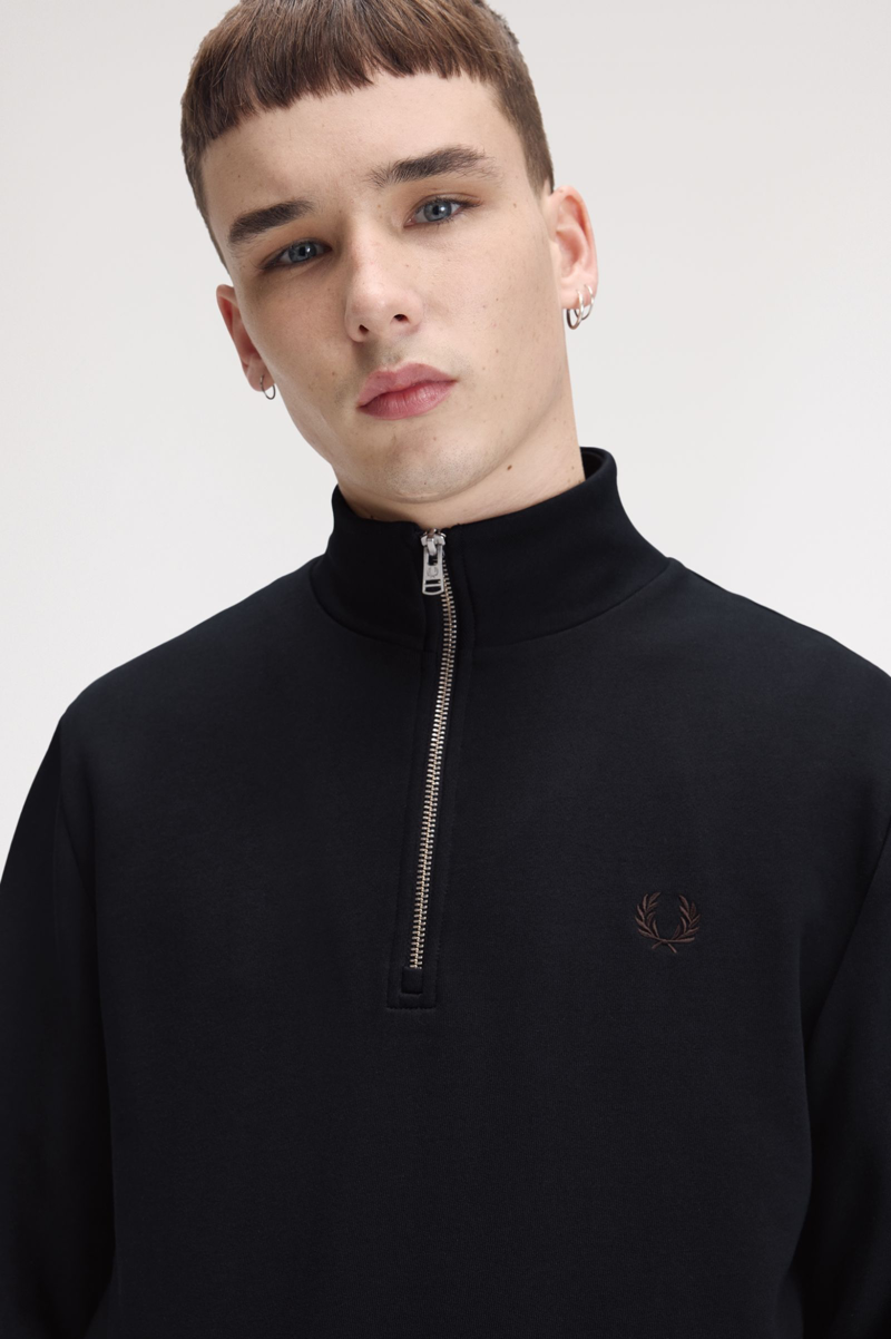 Fred Perry Half Zip Sweatshirt Navy / Brandy / Rich Brown-4