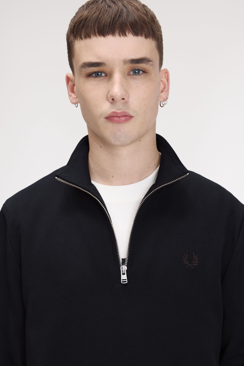 Fred Perry Half Zip Sweatshirt Navy / Brandy / Rich Brown-5