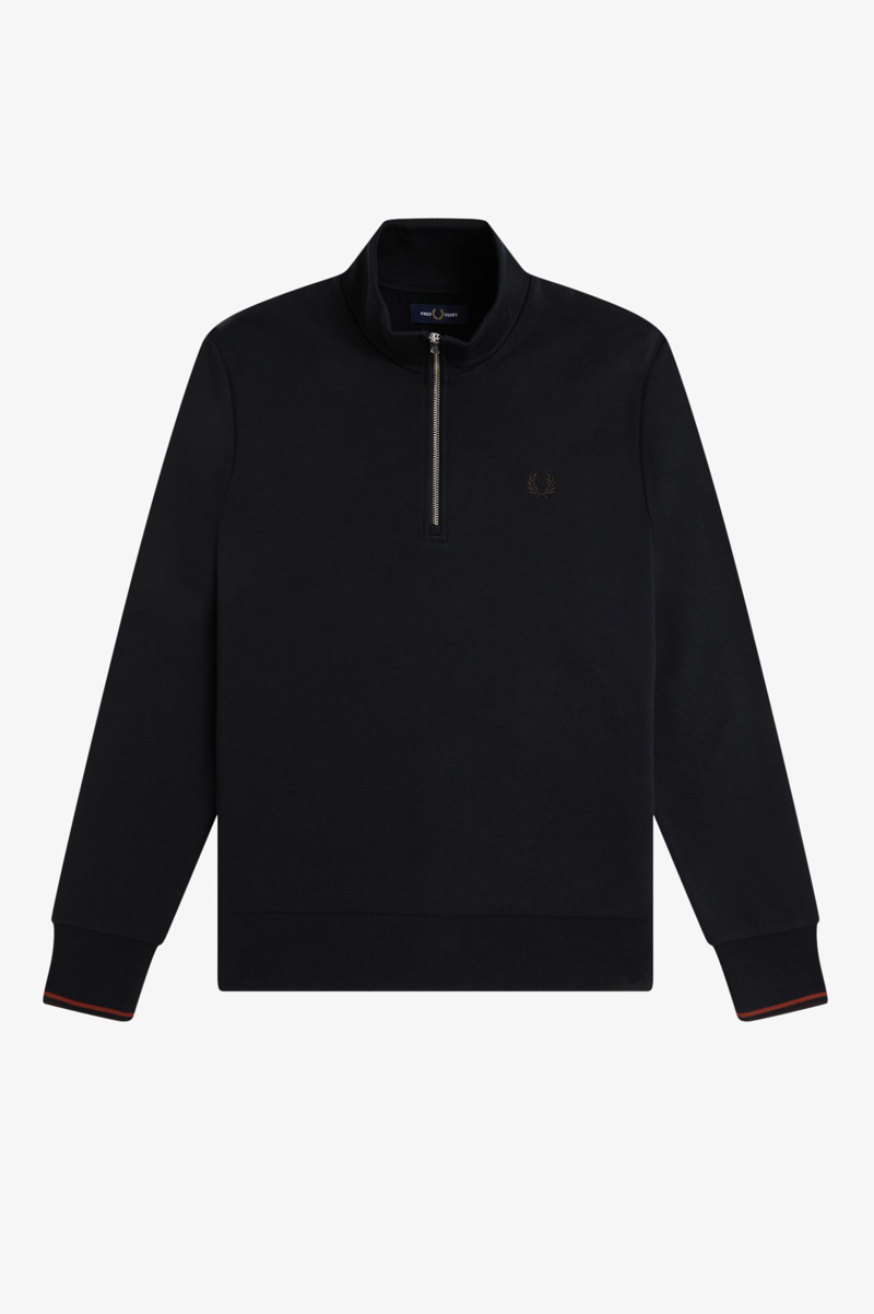 Fred Perry Half Zip Sweatshirt Navy / Brandy / Rich Brown-9