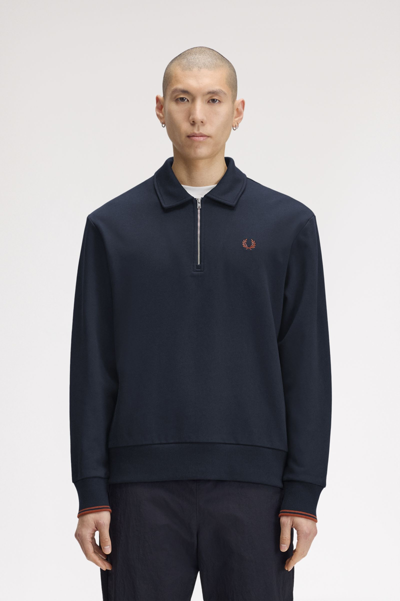 Fred Perry Half Zip Collared Sweatshirt Navy -1