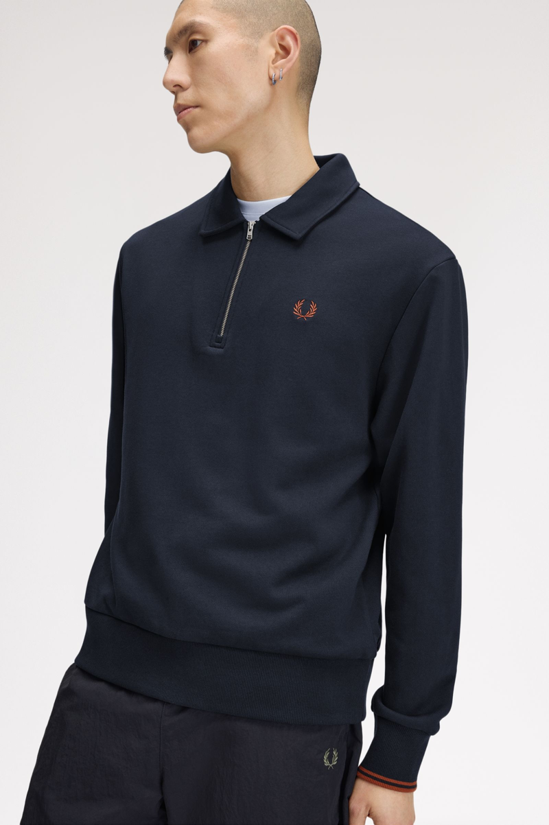 Fred Perry Half Zip Collared Sweatshirt Navy -3