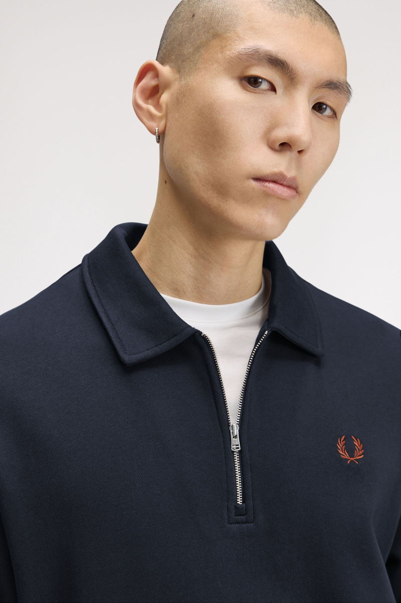 Fred Perry Half Zip Collared Sweatshirt Navy -5