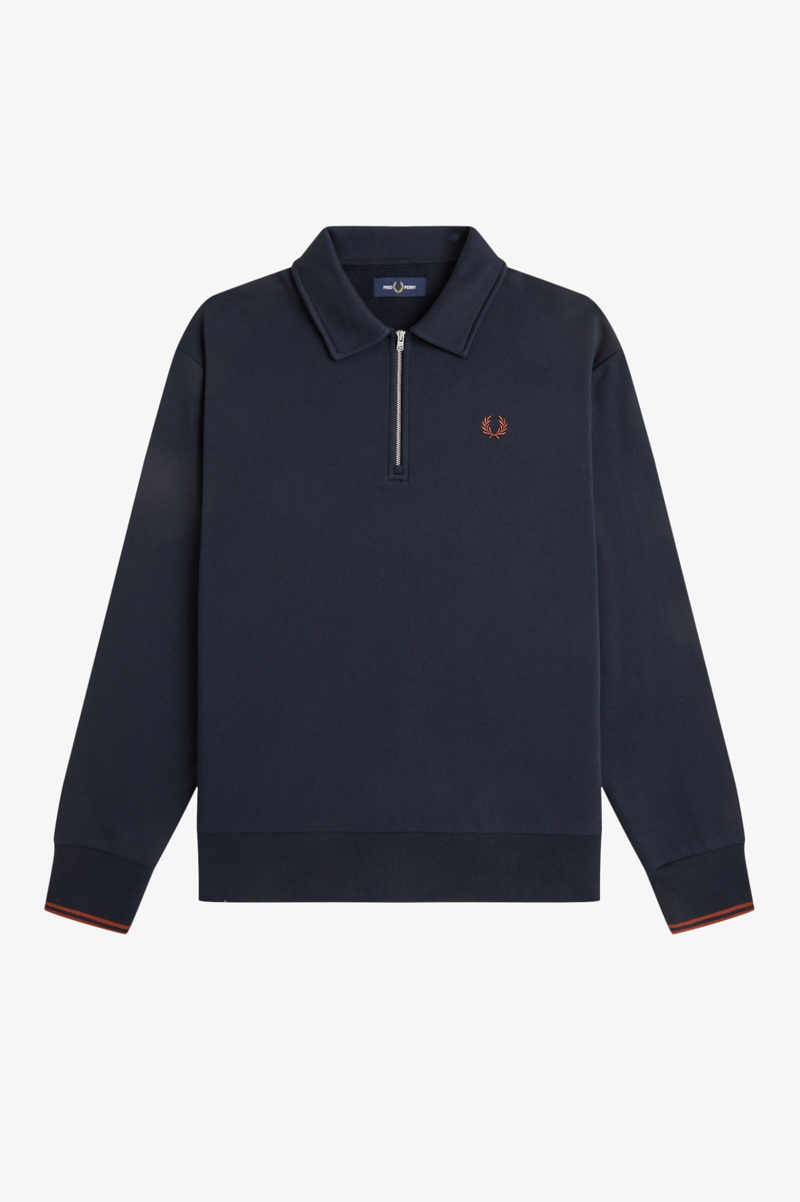 Fred Perry Half Zip Collared Sweatshirt Navy -8