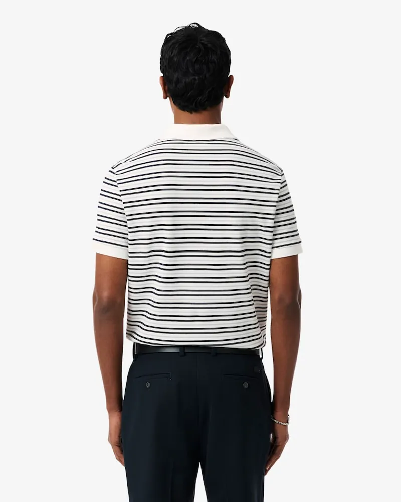 Lacoste Classic Fit Striped Pique Polo T-shirt White-3