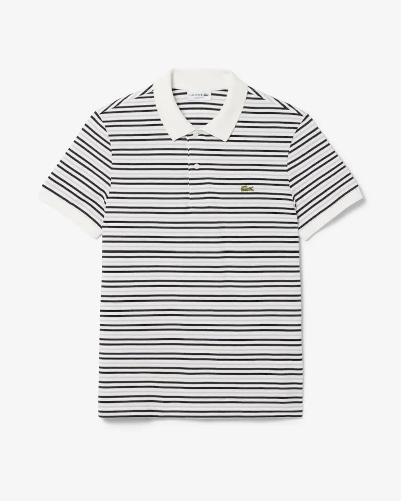 Lacoste Classic Fit Striped Pique Polo T-shirt White-5