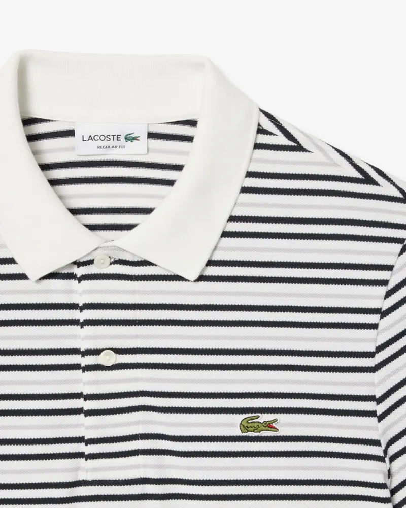 Lacoste Classic Fit Striped Pique Polo T-shirt White-1