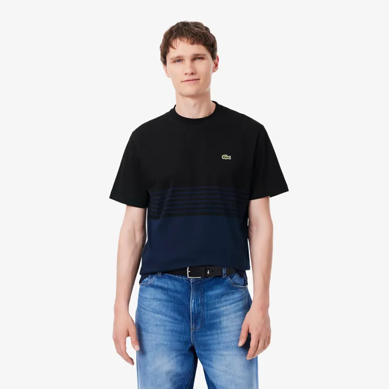 Lacoste Striped Jersey Colour-block T-shirt Blue / Black -1