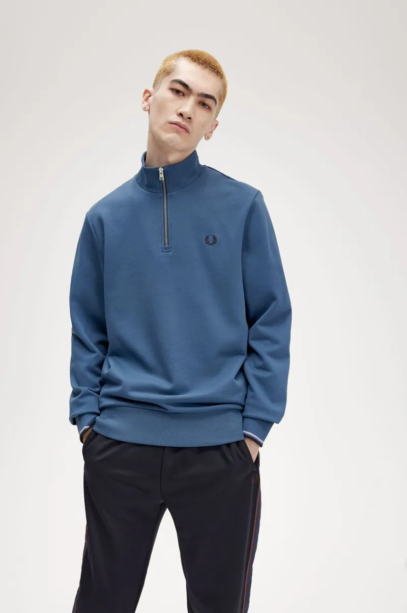 Fred Perry Half Zip Sweatshirt Midnight Blue Violet-4