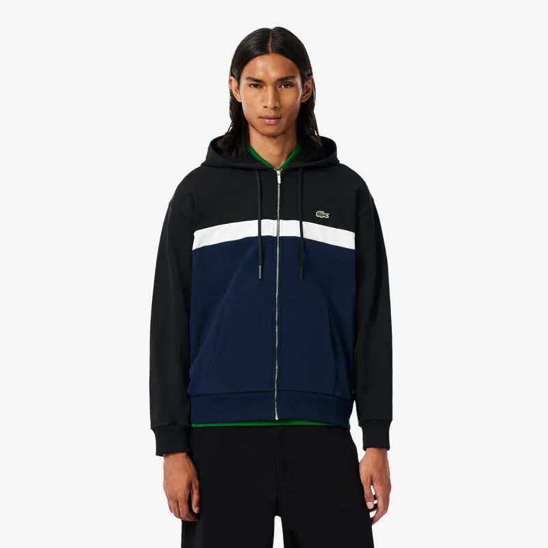 Lacoste Zipped Colour-block Hoodie Black / Navy-1