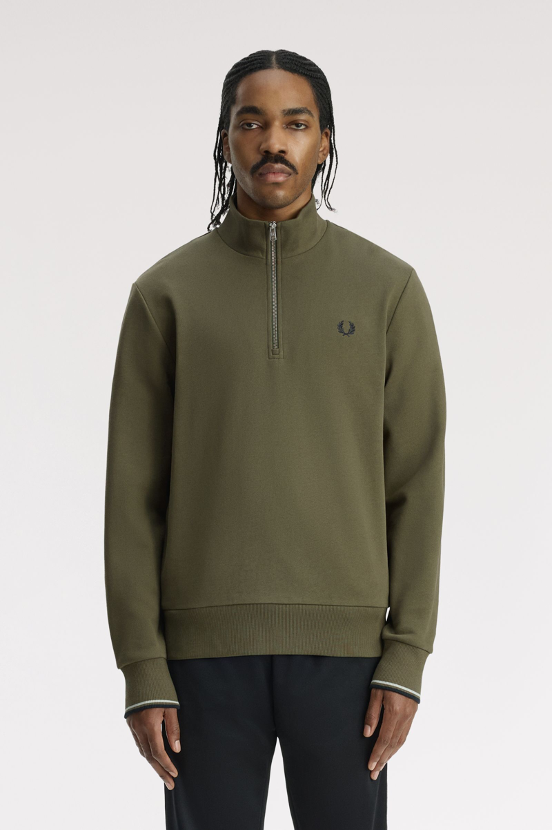 Fred Perry Half Zip Sweatshirt Laurel Wreath Green / Slate / Navy-1