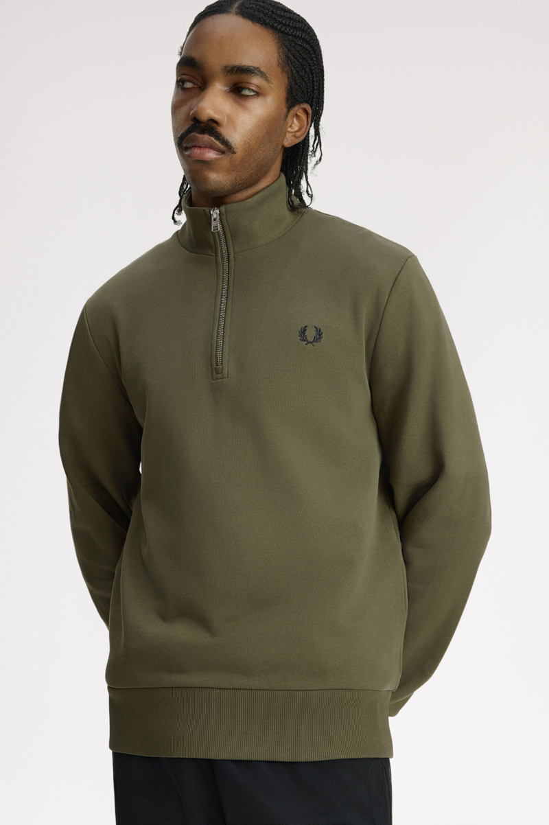 Fred Perry Half Zip Sweatshirt Laurel Wreath Green / Slate / Navy-3