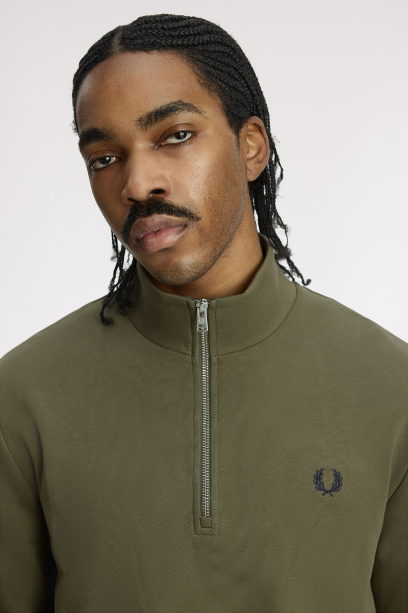 Fred Perry Half Zip Sweatshirt Laurel Wreath Green / Slate / Navy-4