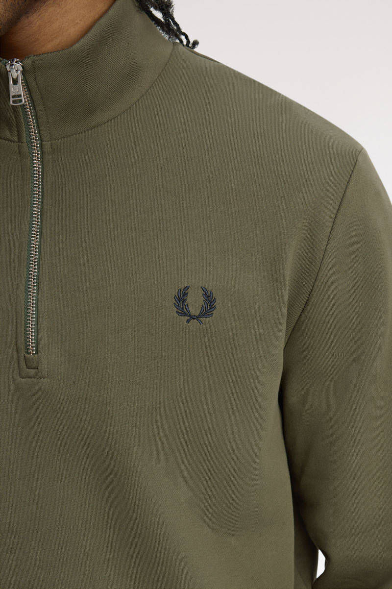 Fred Perry Half Zip Sweatshirt Laurel Wreath Green / Slate / Navy-5