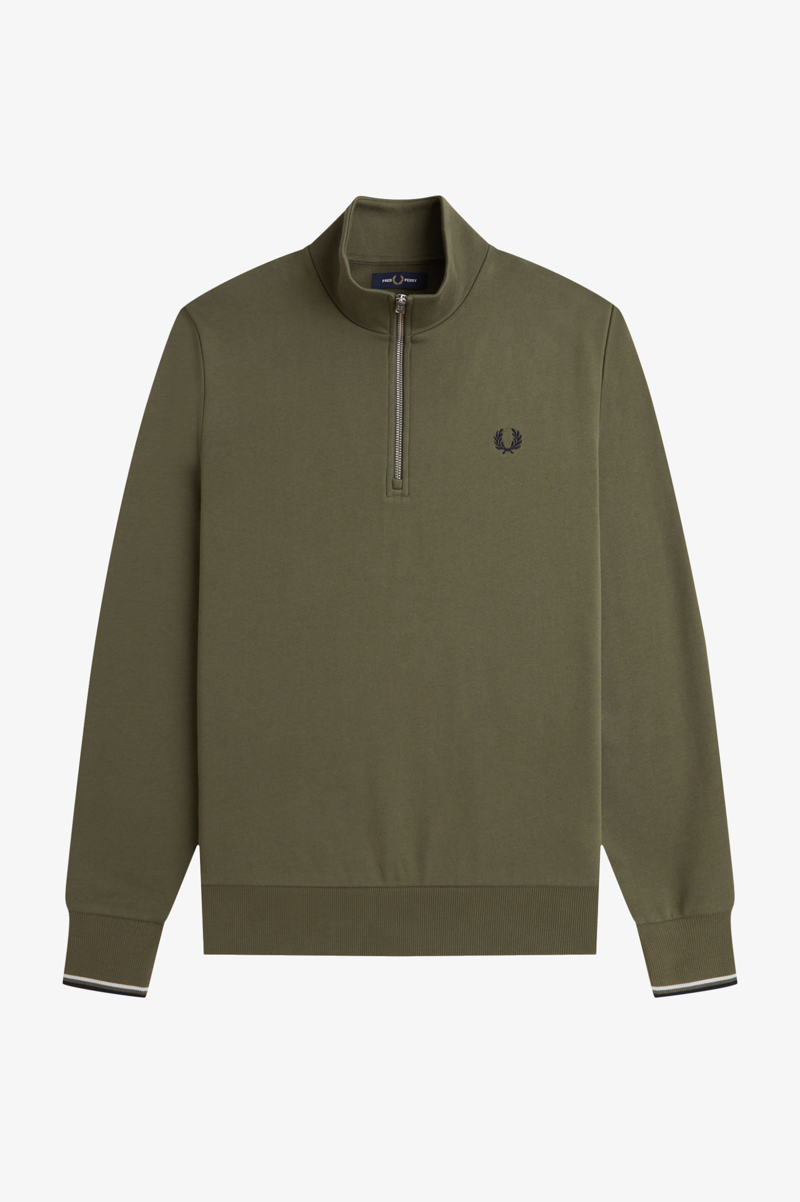 Fred Perry Half Zip Sweatshirt Laurel Wreath Green / Slate / Navy-7