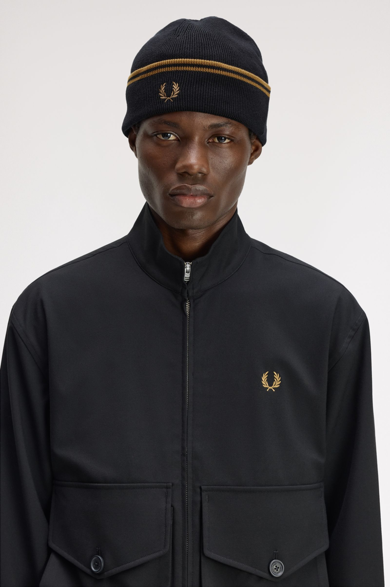 Fred Perry Merino Wool Beanie Hat Black-3