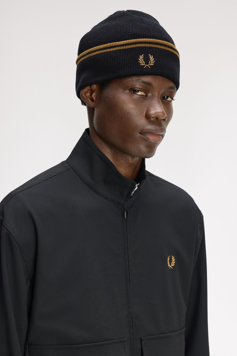 Fred Perry Merino Wool Beanie Hat Black-4