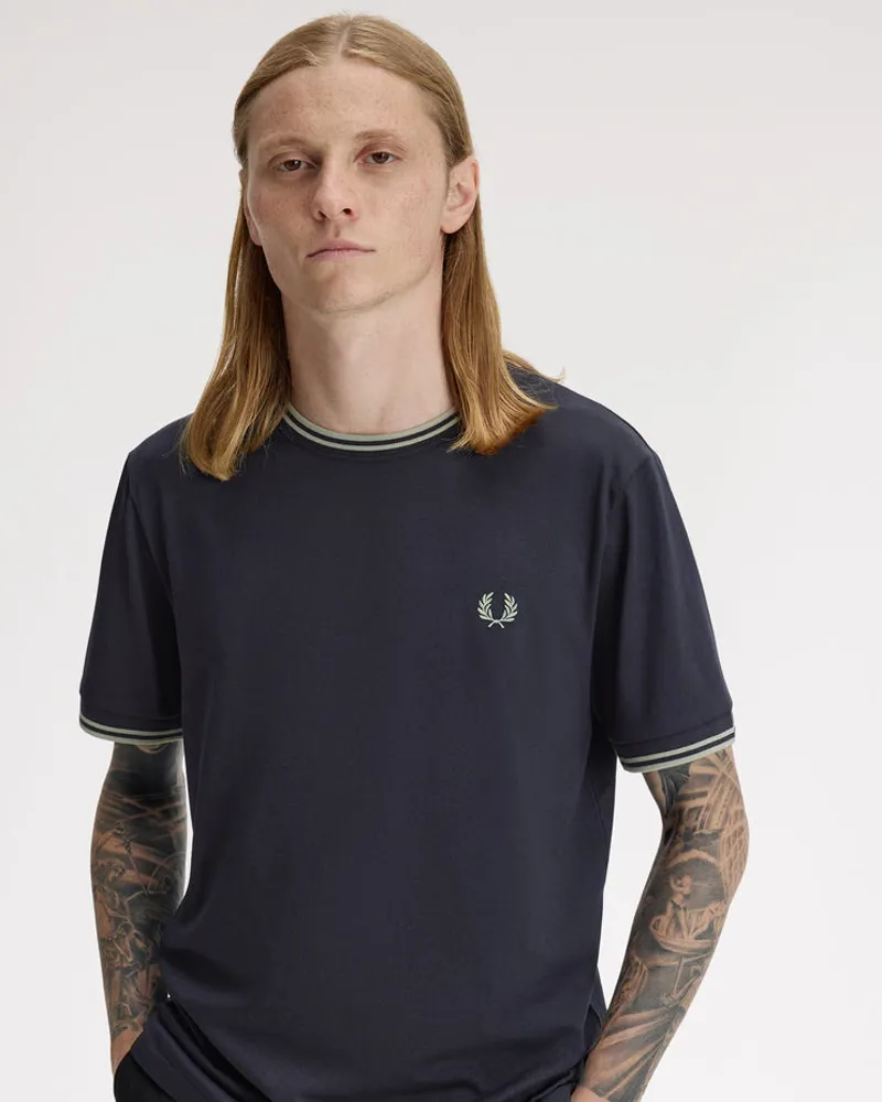 Fred Perry Twin Tipped T-shirt Navy / Seagrass-3