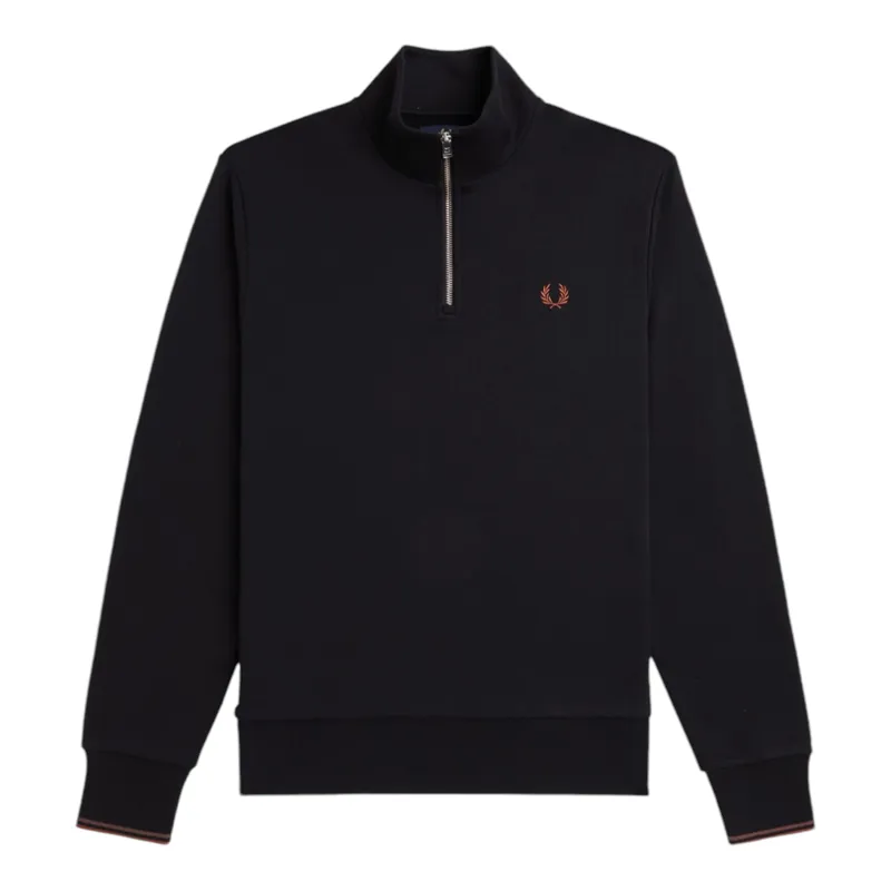 Fred Perry Half Zip Sweatshirt Black / Whiskey Brown XXL ONLY 