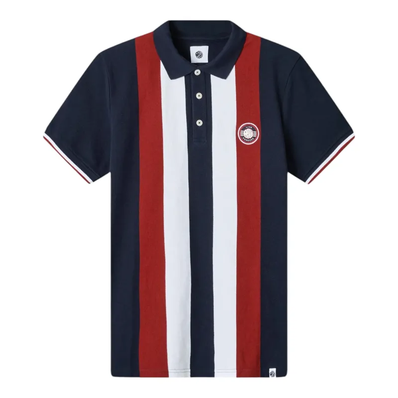 Pretty Green Live Forever Engineered Stripe Polo Navy  MEDIUM and XXL 