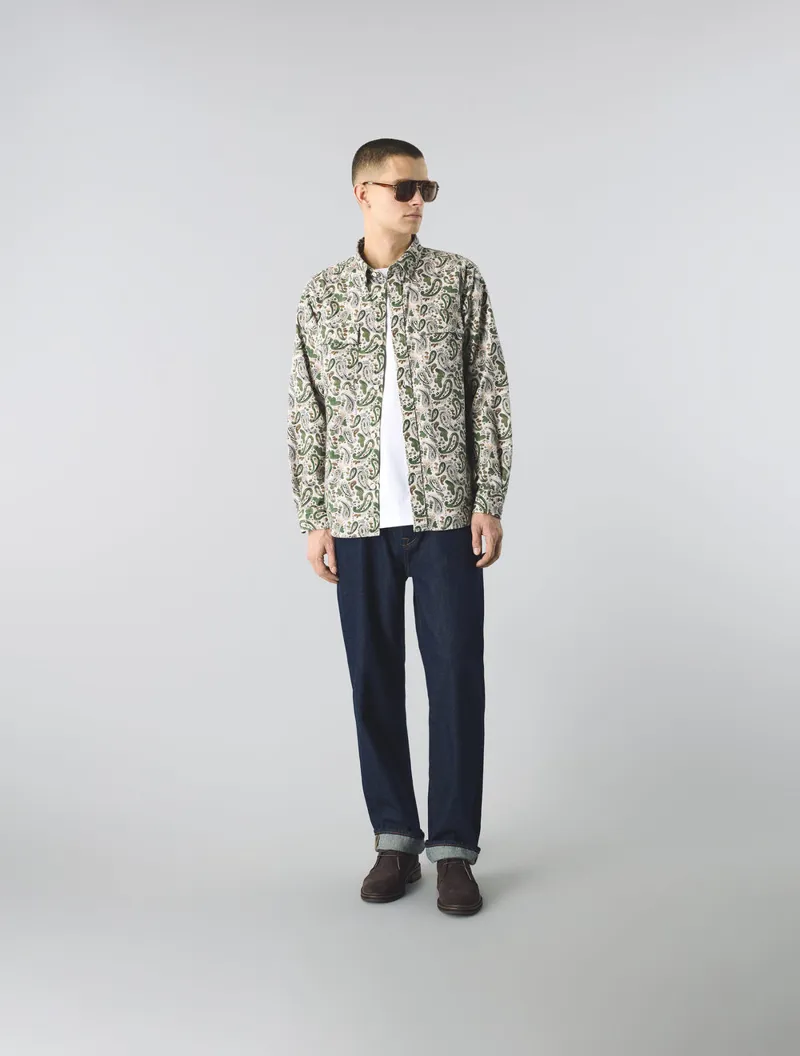 Pretty Green Aquarelle Paisley Shirt Stone-1