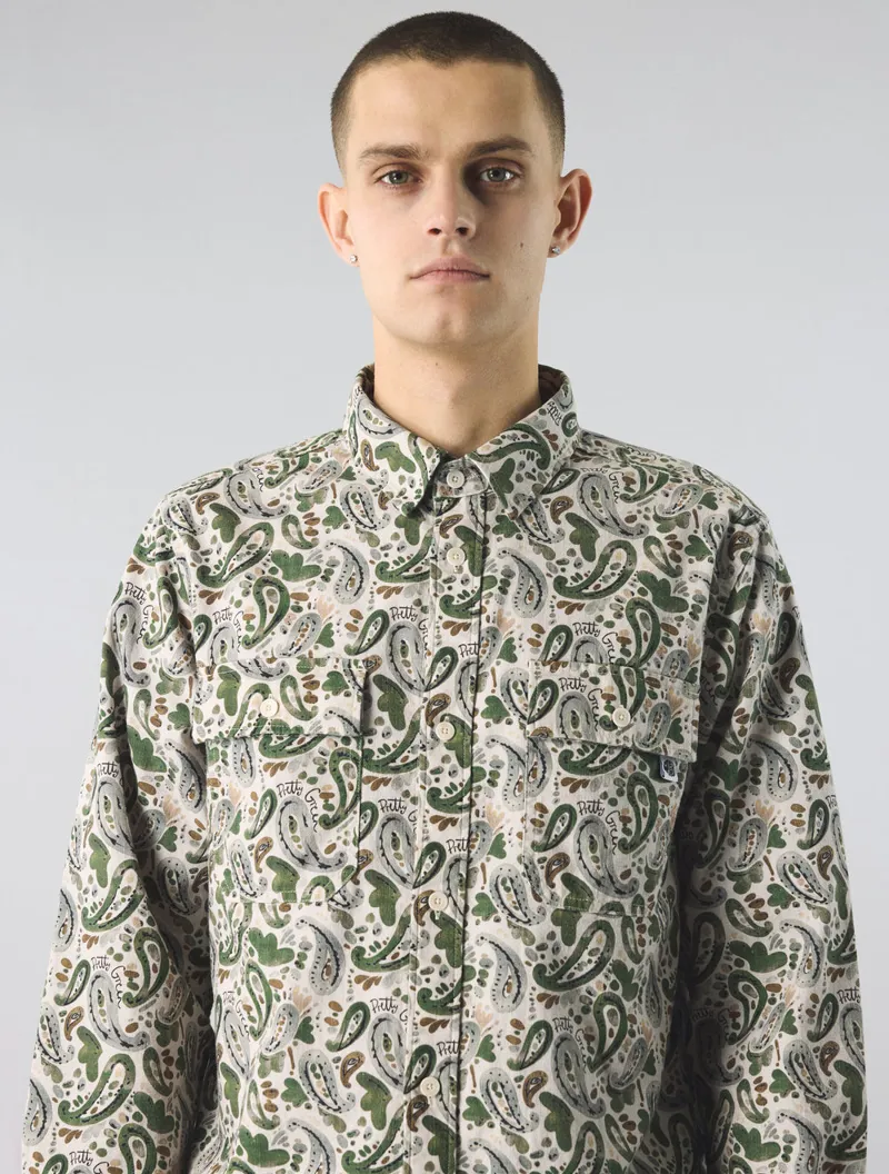 Pretty Green Aquarelle Paisley Shirt Stone-4