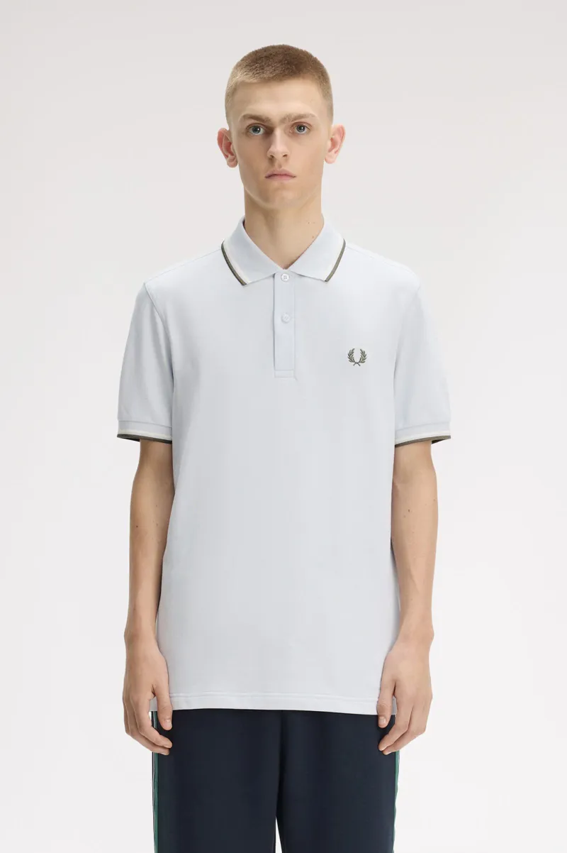 Fred Perry M3600-80B Polo T-shirt Dusky Blue / Ecru / Green-1