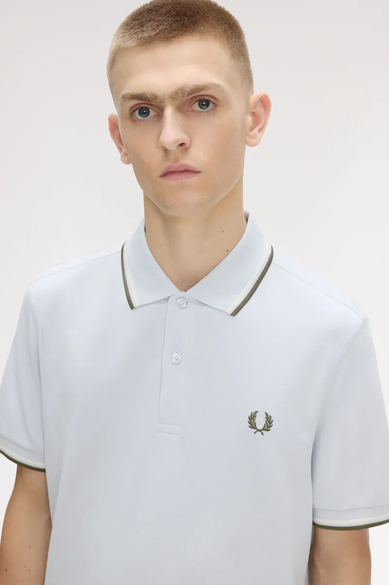 Fred Perry M3600-80B Polo T-shirt Dusky Blue / Ecru / Green-4