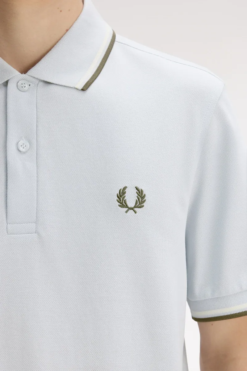 Fred Perry M3600-80B Polo T-shirt Dusky Blue / Ecru / Green-5