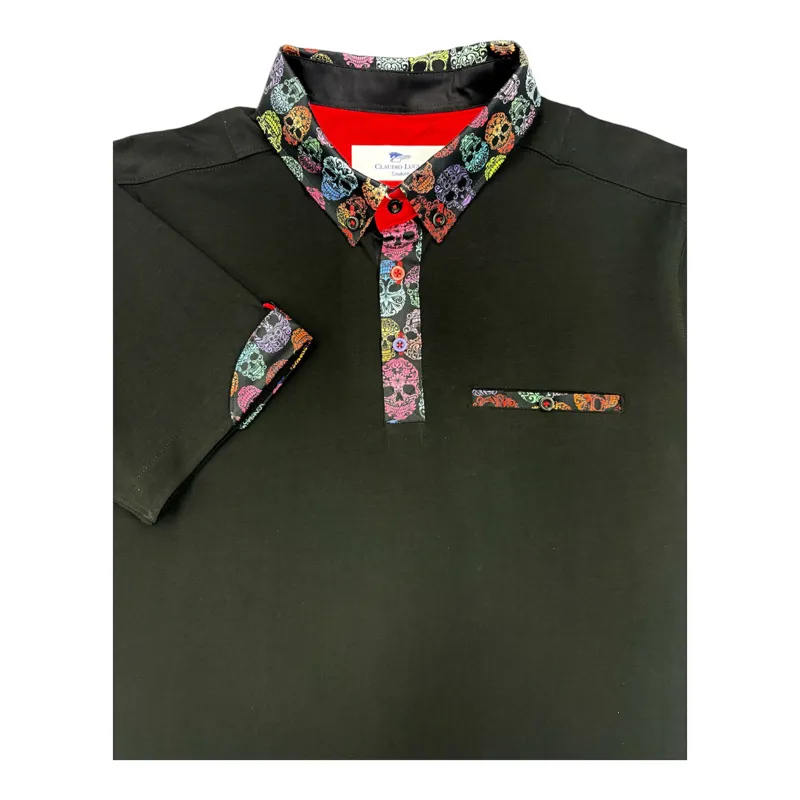 Claudio Lugli Skull Collar Polo Shirt Black