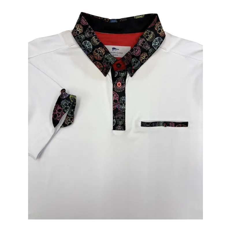 Claudio Lugli Skull Collar Polo Shirt White