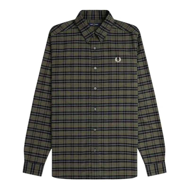 Fred Perry Brushed Oxford Tartan Check Shirt Laurel Wreath Green 